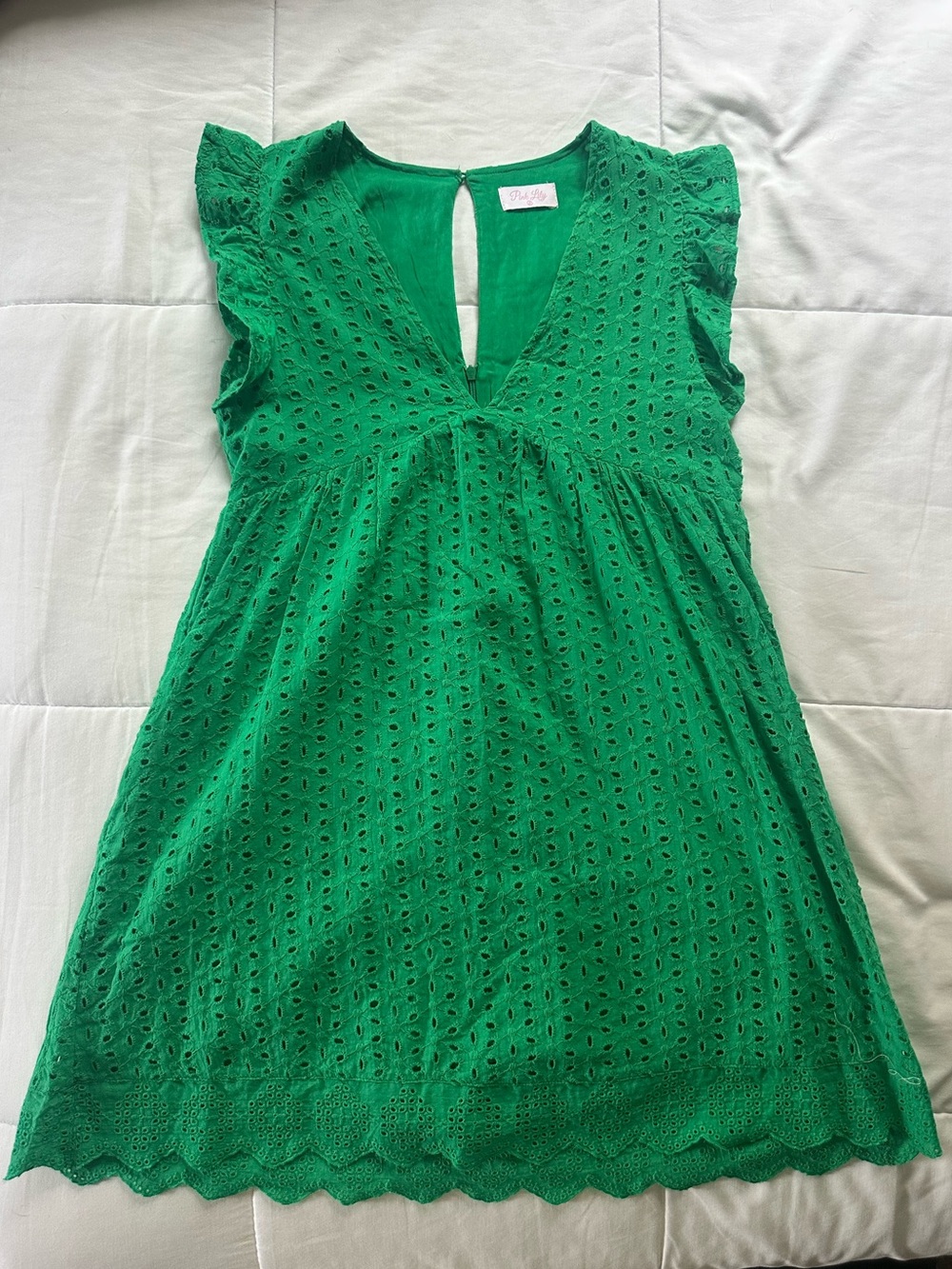 Pink Lily You Found My Heart Kelly V-Neck Green Eyelet Dress Romper